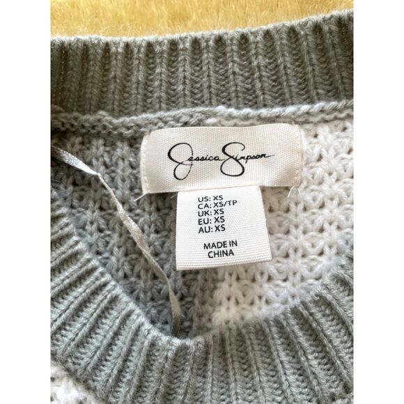 Jessica Simpson Taupe Sage Green Color block Crop Long Sleeve Sweater Size XS - Picture 5 of 6